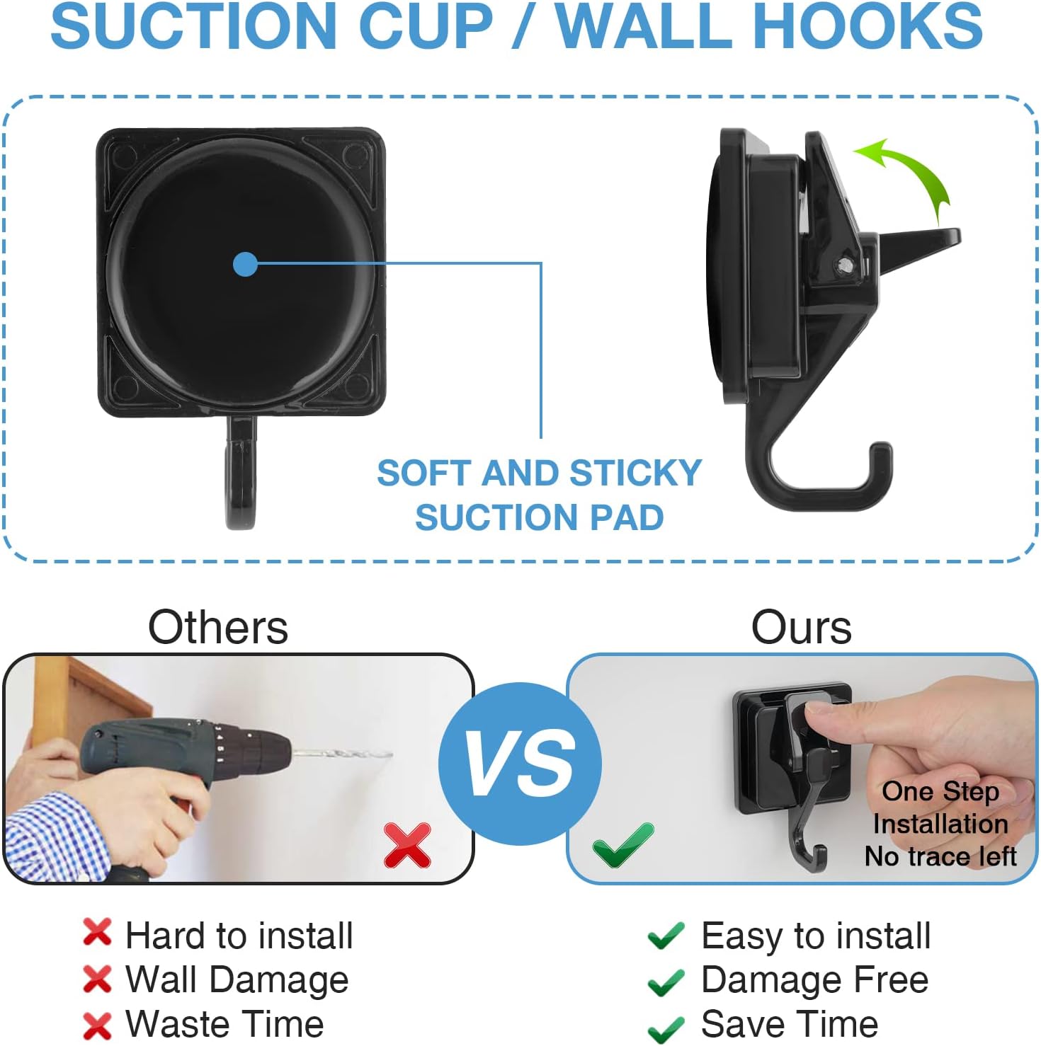 Skiennix Heavy Duty Vacuum Wreath Cup Hook - Super Suction, No Hole Required | Black-Plated, 2 Pack