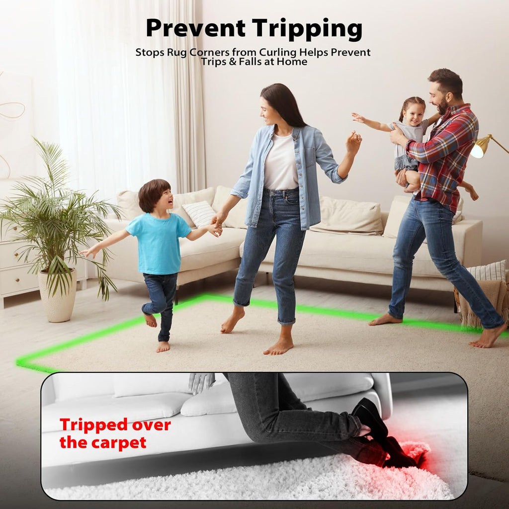 PHIXBEAR Rug Tape - 16 Pcs Reusable & Washable Anti-Slip Pads for Hardwood & Tile Floors | Residue-Free, Keeps Rugs Flat