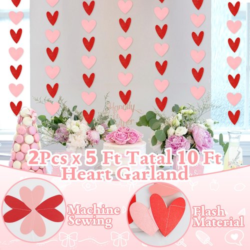 4Pcs Pre-Strung Galentine's Gang Banner, Heart Shaped Banners, Red, 0.2" x 0.2", Indoor, Wall Mount, Standard Banner, Galentine's Day, Home, Room Decorations