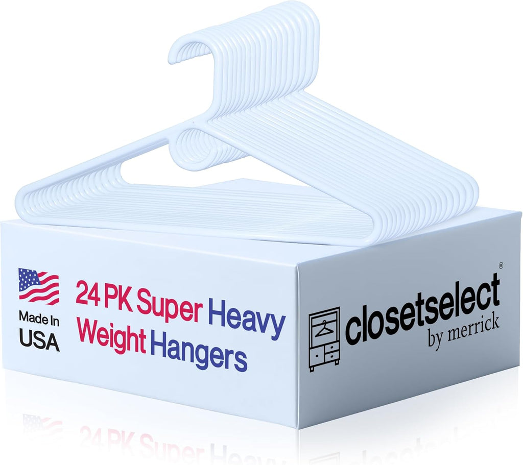 Super Heavy Duty Plastic Hangers by [Brand Name] - Made in USA | 24 Pack of White Heavyweight Hangers