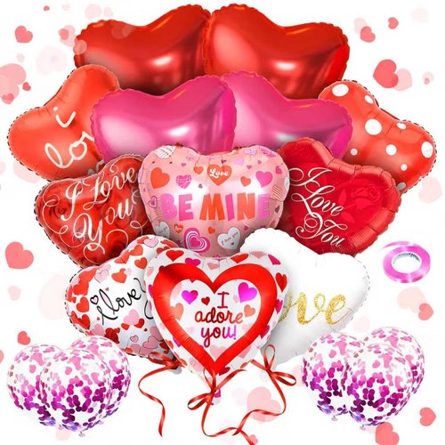 18 Pcs Valentines Day Balloons, 18 Inch Foil Valentine Heart Shaped Balloons for Valentines Day Party, Special Night Party Decorations (Valentine's Day)