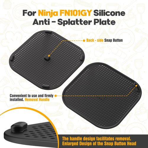2 PCS Silicon Splatter Shield for Ninja Crispi Air Fryer Heat-Resistant Splash Guard,for Ninja Crispi Accessories,Crisp Containers,Crispy Replacement Parts Protects Kitchen from Oil– Black
