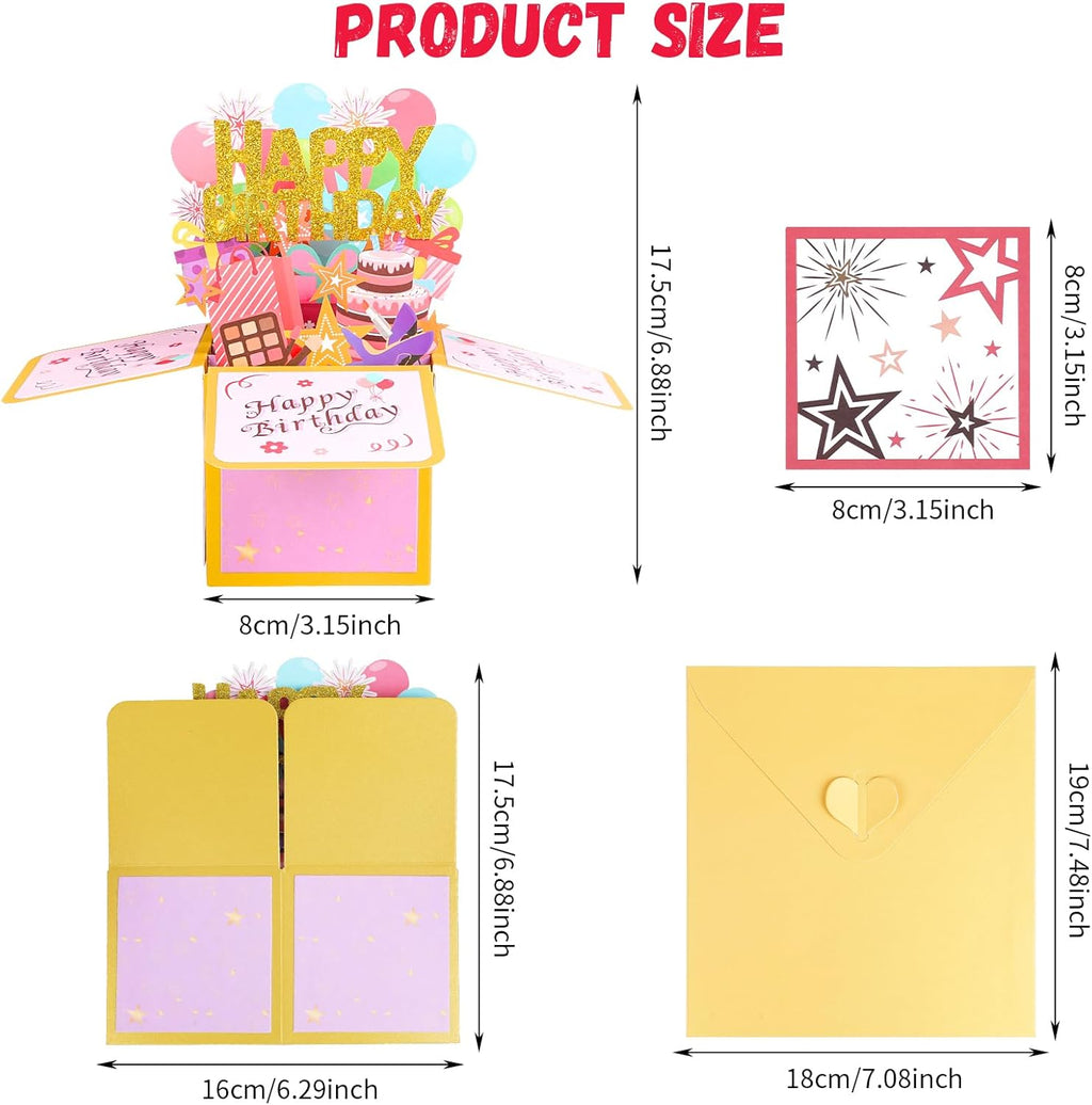 Steford Happy Birthday Pop-Up Card - Unique 3D Greeting Card Gift Box for All Ages | Handmade Design