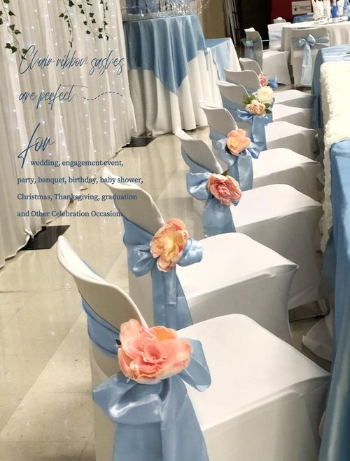 fani 120 PCS Satin Chair Sashes, Bows Designed ChairSashes, 7x78 inch Chair Sashes for Aisle Decorations Universal Chairs Cover Decoration for Wedding Reception Party Banquet (Dusty Blue)