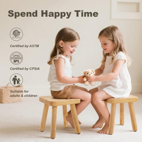 Frogprin Solid Wooden Step Stool for Kids Adults, Short Chair Toddlers Plant Stool, Kids Stool Perfect Matched Sensory Table, Multi-Purpose Sitting for Kitchen Playroom Bathroom Bedroom (2 Pack)