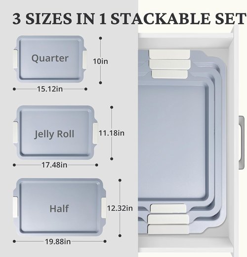 BRONYPRO Non-Stick Ceramic Baking Sheet Set - 3 Heavy-Duty Cookie Sheets, PFOA & PTFE Free, Cream