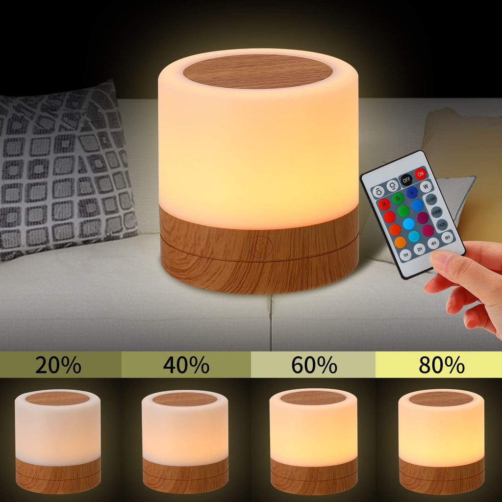 Skiennix Nursery Night Light - USB Rechargeable Desk Lamp with 13 RGB Colors & Remote Control | Portable Bedside Lamp (Brown)