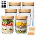 Encheng 16oz Glass Jars with Lids, Overnight Oats Containers with Bamboo Lids, Wide Mouth Glass Mason Jar Food Storage Containers for Salad,Yogurt,Meal Prep,6 Pack