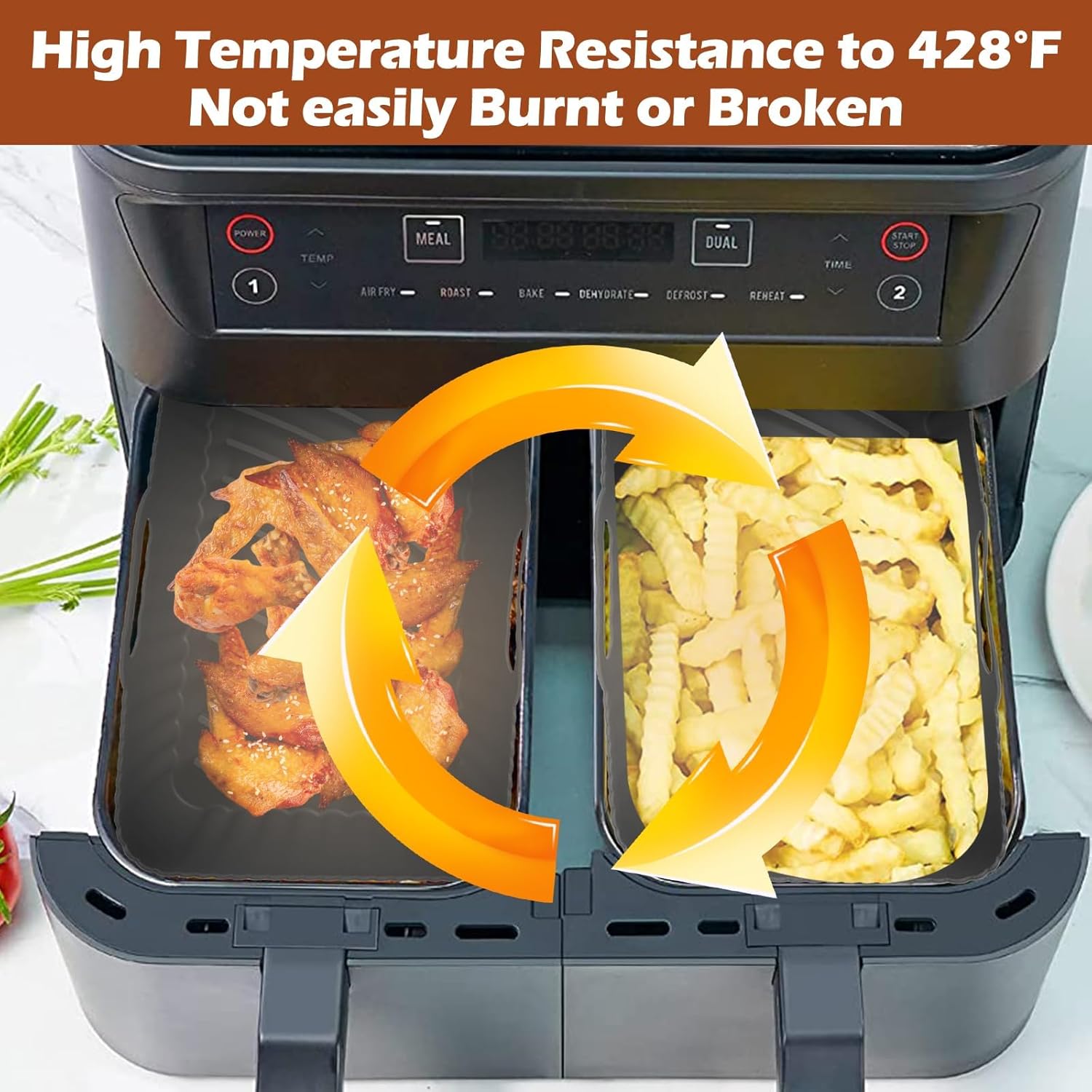 Skiennix Non-Stick Silicone Air Fryer Liners - Perfect Fit for Ninja & COSORI 8-10 QT | 2-Pack