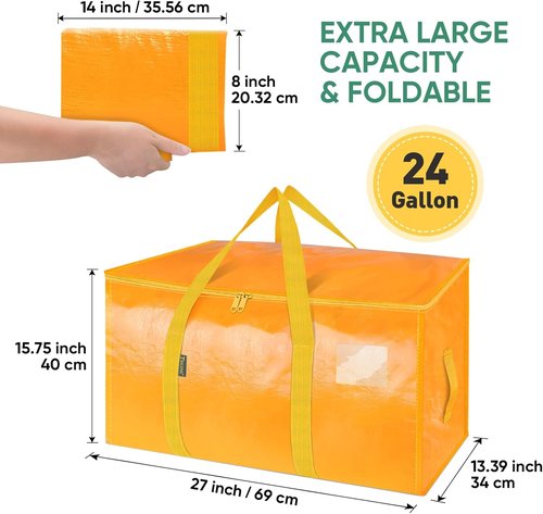 BALEINE 8-Pack Heavy-Duty Moving Bags - Oversized Storage Totes with Reinforced Handles (Light Yellow)
