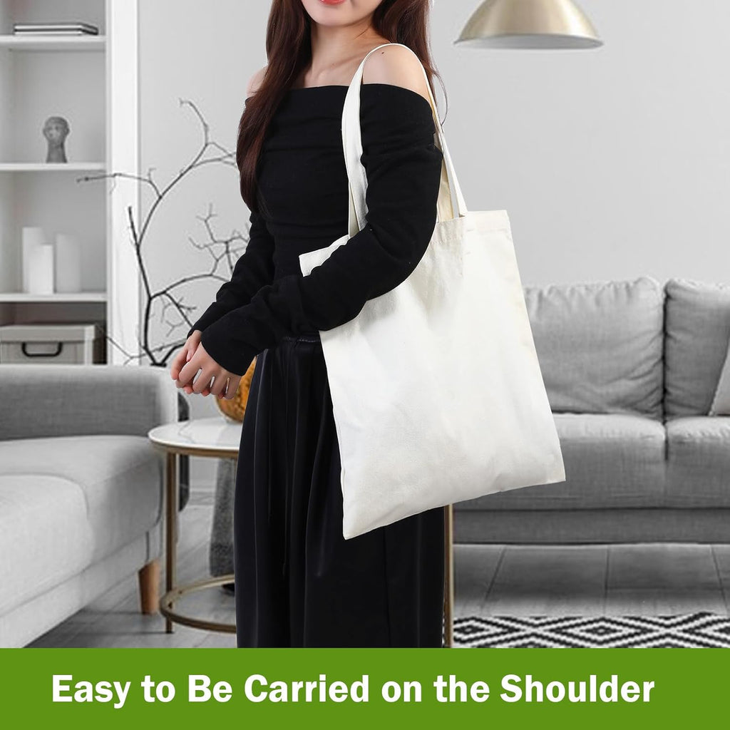 Skiennix 18 Pcs Canvas Tote Bags - Eco-Friendly, Reusable Natural Color 15 x 16 Inch for Grocery & DIY Gifts