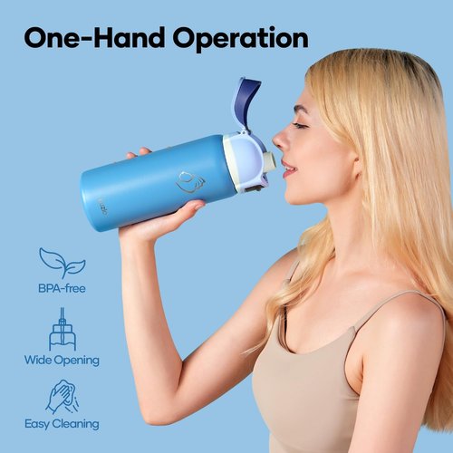 BUZIO 32 oz Insulated Stainless Steel Water Bottle - Triple Wall, Leakproof Lid, Haze Blue