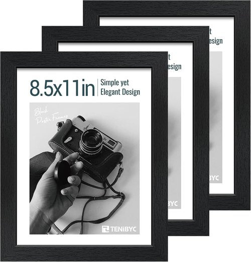 Black Woodgrain Picture Frame Set of 3 | Solid Wood & HD Tempered Glass for Table Display or Wall Hanging