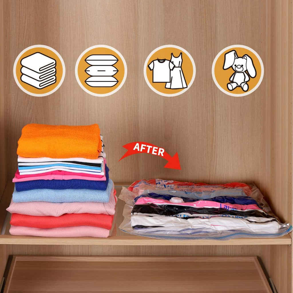 Space Saver Bags - 8 Medium Vacuum Storage Bags for Clothes with Pump Included
