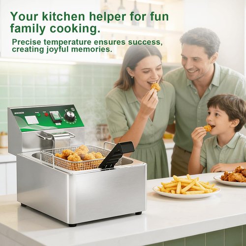 10L (10.57QT) Electric Fryer with Basket - 1700W Stainless Steel, One-Touch Switch & Temp Control, Easy Clean Countertop Fryer