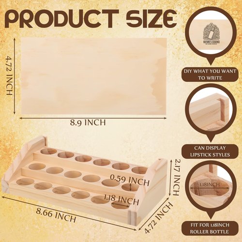 AceOrbit 3 Tier Wooden Essential Oil Organizer with Detachable DIY Board 5-20ml 18 Slots Essential Oils Racks Display Stand Roller Bottle Display Tabletop Storage for Nail Polish Fragrance Container