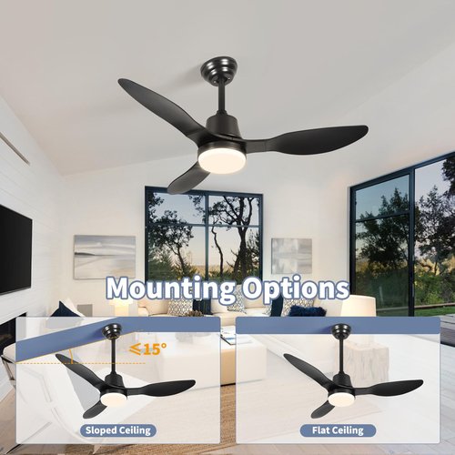 42 Inch Smart Ceiling Fans with Lights Remote LED Dimmable,Outdoor Indoor Modern Ceiling Fan Controlled by WiFi Alexa App,FCC Quiet DC Motor,3 Black Blades for Bedroom Living Room Patio Porch
