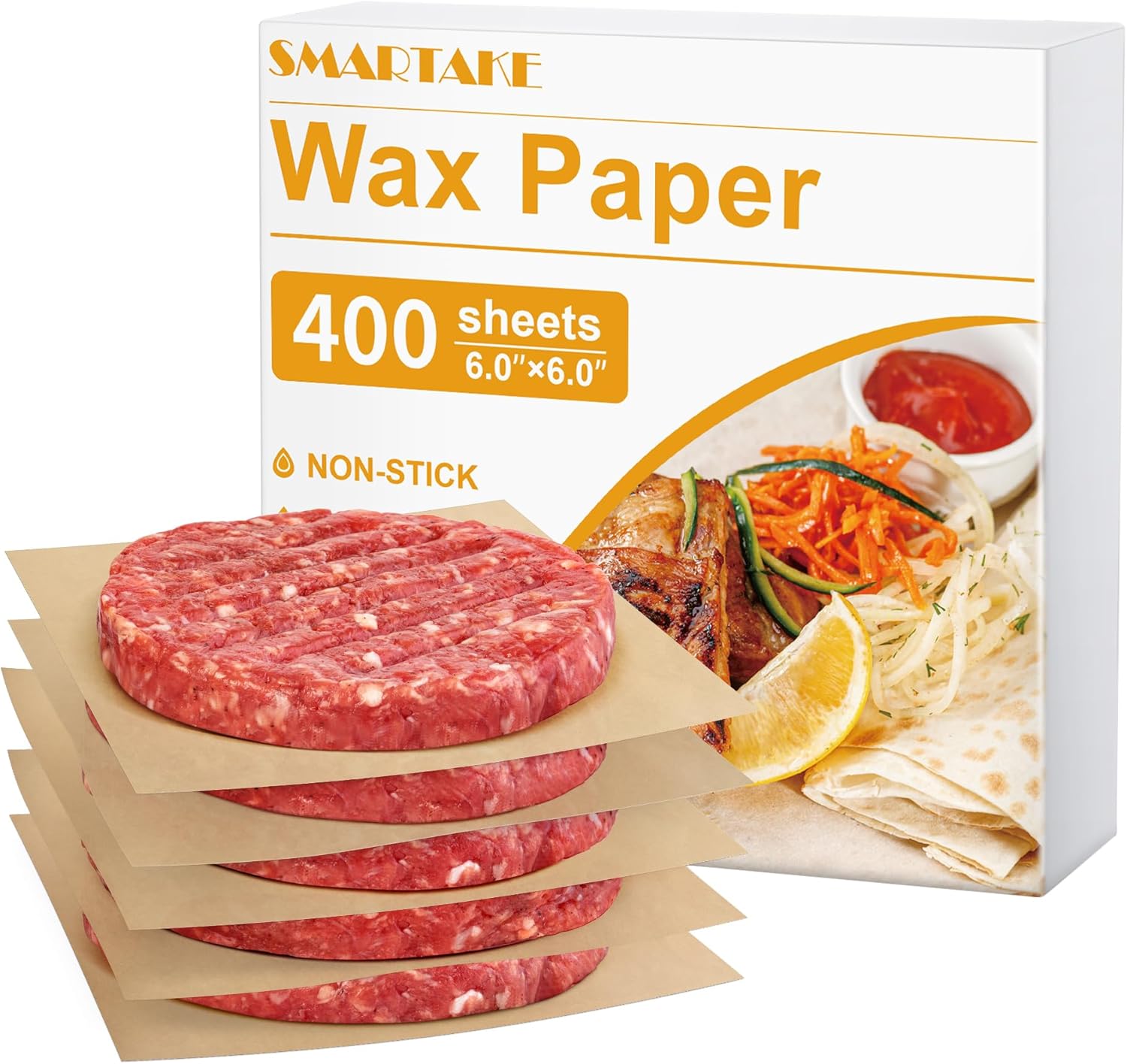 SMARTAKE Wax Paper Sheets - 400 Pcs Non-Stick Hamburger Patty & Sandwich Separators | 6 x 6 Inches, Unbleached