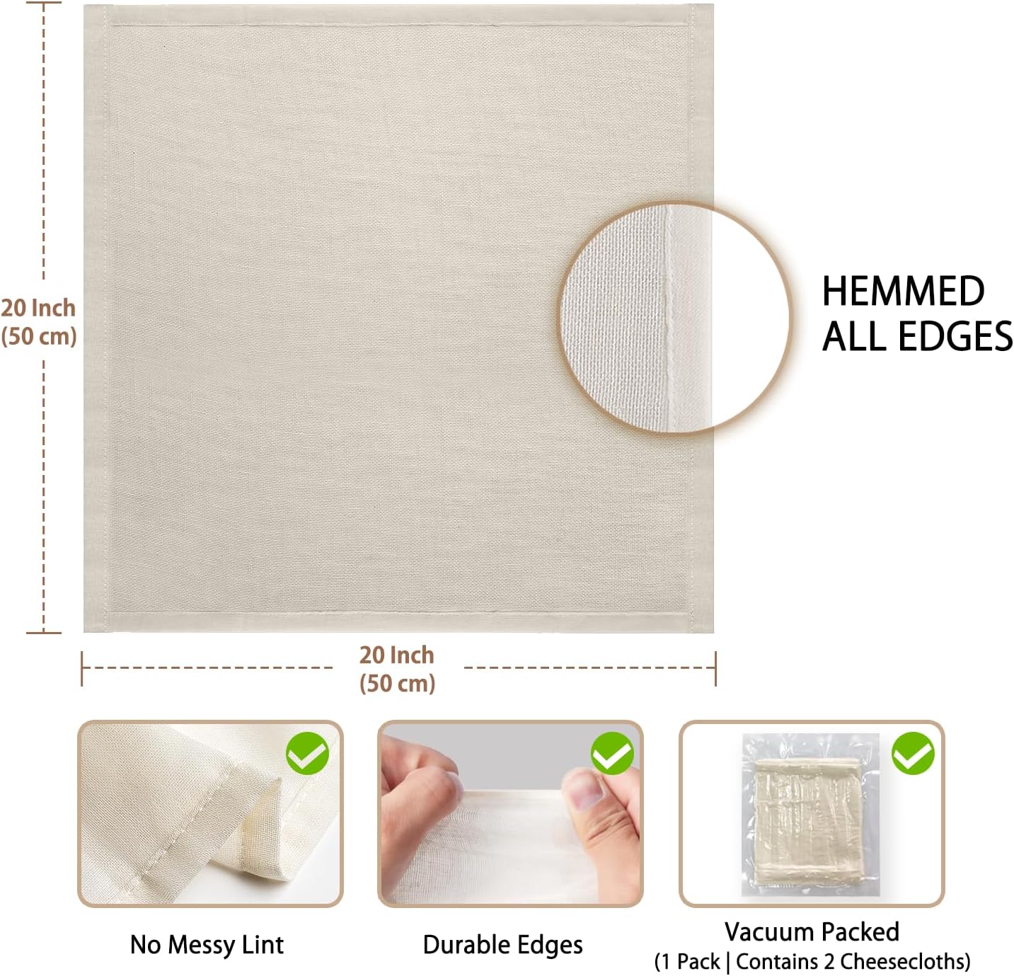 Olicity Cheese Cloths - 2PCS Double-Layer Reusable 20x20 Inch Unbleached Cotton Straining Bags