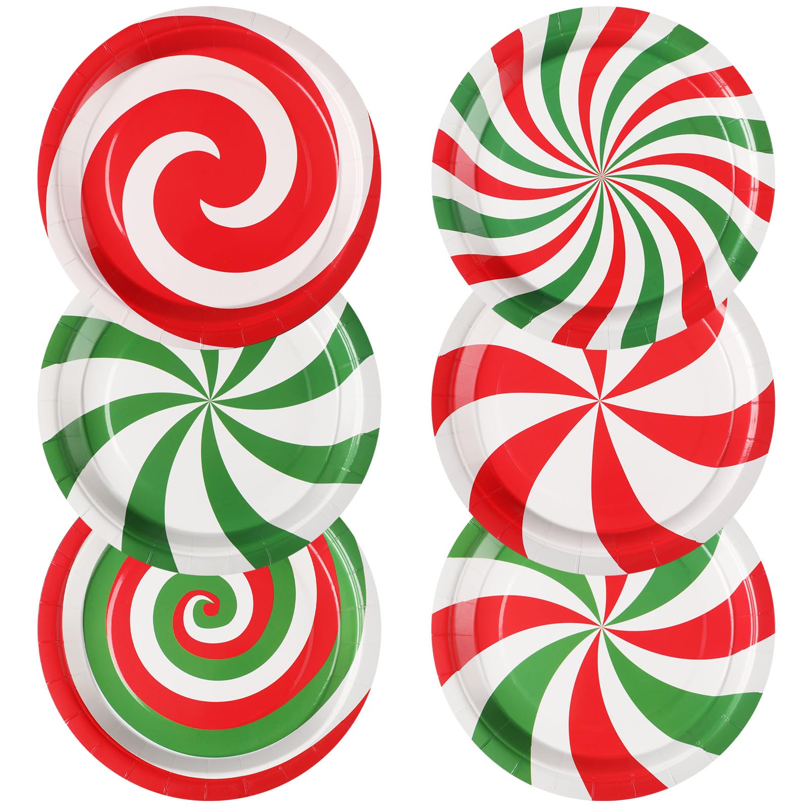 Umigy 60 Christmas Candy Paper Plates 9 Inch Christmas Red Green Disposable Plates Peppermint Cute Dessert Plates Tableware Xmas Dinner Plates Table Decorations for Holiday Birthday Party Supplies