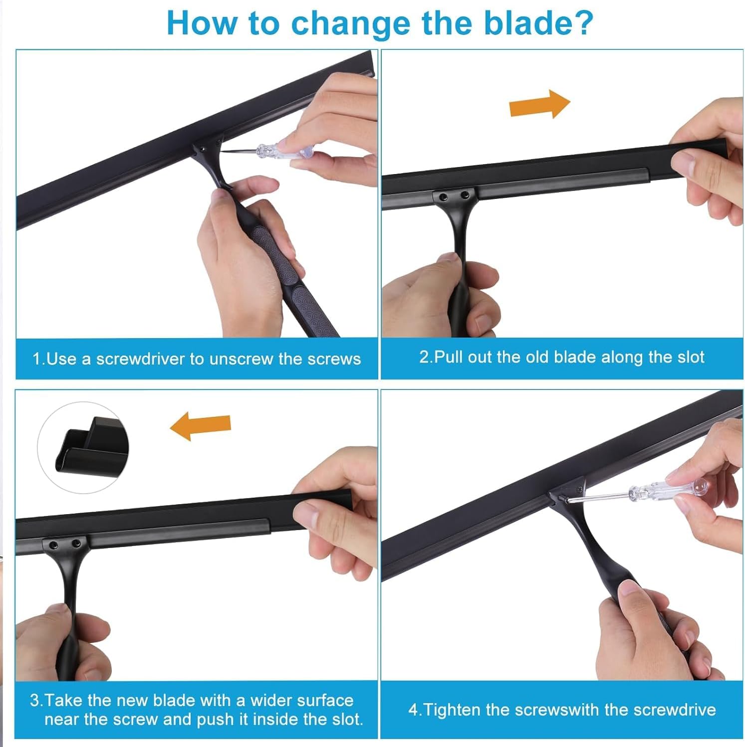 Quntis 12-Inch Shower Squeegee - Heavy-Duty Black Glass Cleaner with Non-Slip Handle & Hooks
