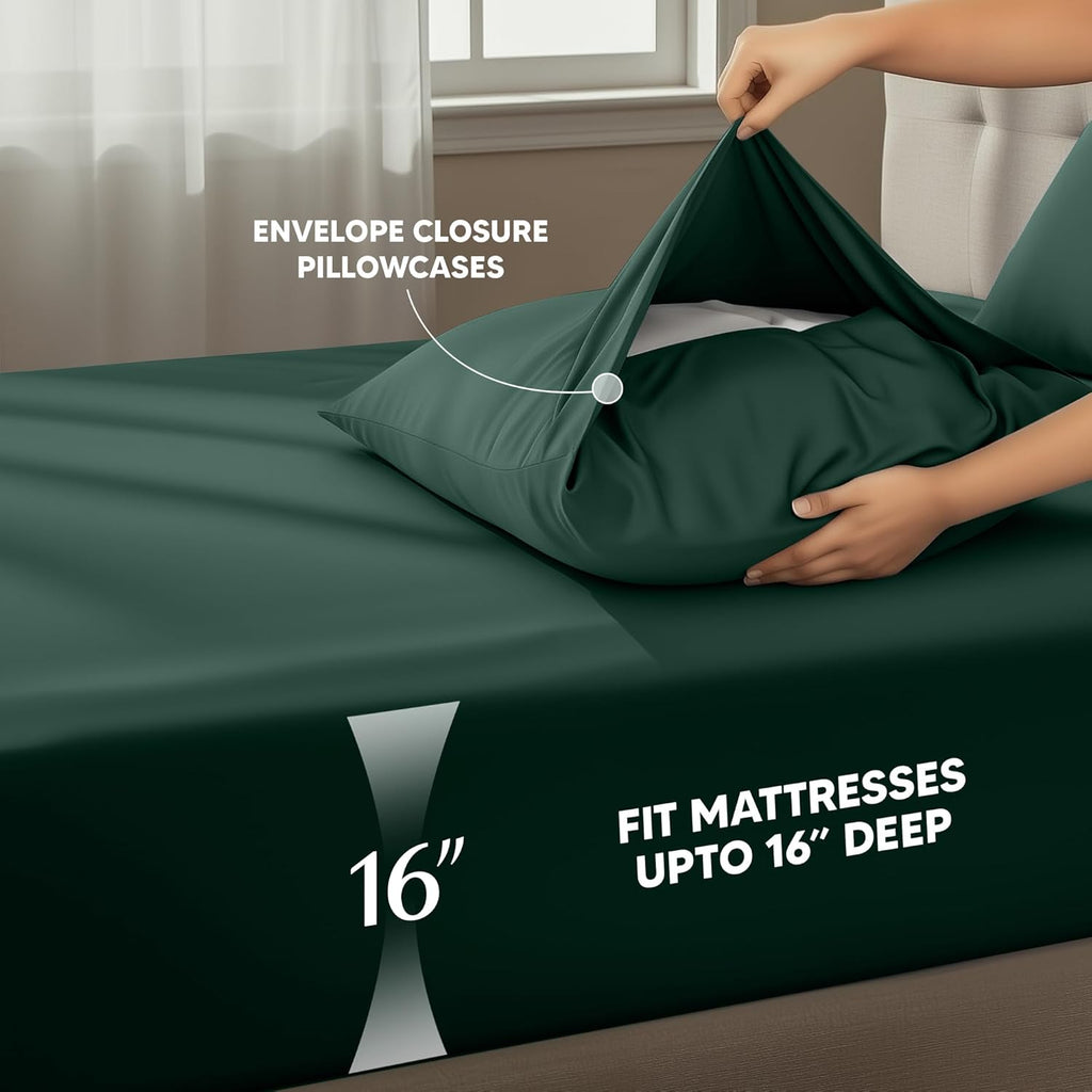 Utopia Bedding Queen Size Sheet Set - Soft, Breathable Microfiber | 4-Piece Emerald Green Bedding Set