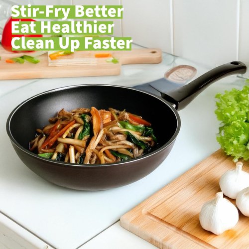 TECHEF - Blooming Flower Collection, 12" Wok/Stir-Fry Pan with Glass Lid, Coated 6 times with New Teflon Platinum Non-Stick Coating (PFOA Free) / Induction Ready/Made in Korea (12-inch with Cover)