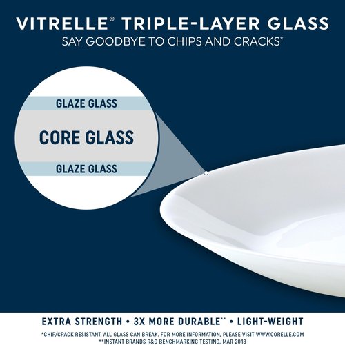 Corelle Vitrelle 18 Piece Glass Dinnerware Sets Service for 6, Triple Layer Chip & Crack Resistant Glass Plate and Bowl Sets, Anders