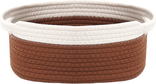 JMvicyroam Woven Basket - Small Rope Storage Bin with Handles for Organizing Shelves & Closets | White & Brown