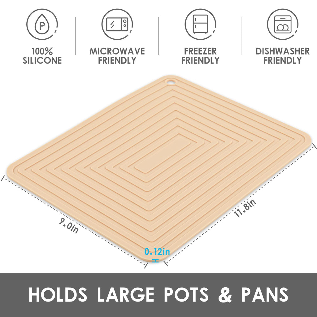 Smithcraft Beige Silicone Trivets for Hot Dishes Pots and Pans, Hot Pads for Kitchen, Rectangler Silicone Pot Holders, Heat Resistant Mat for Quartz Countertops, Multipurpose Trivet Mat Set 2
