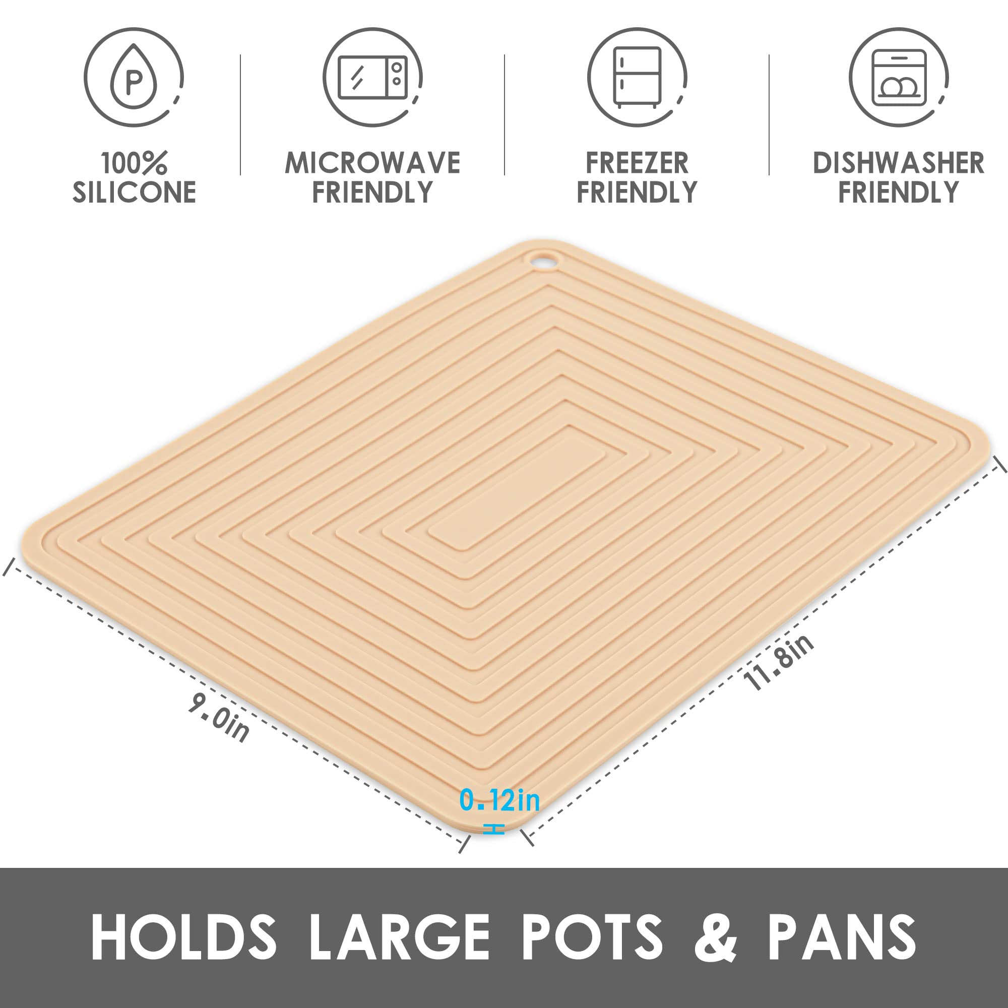 Smithcraft Beige Silicone Trivets for Hot Dishes Pots and Pans, Hot Pads for Kitchen, Rectangler Silicone Pot Holders, Heat Resistant Mat for Quartz Countertops, Multipurpose Trivet Mat Set 2