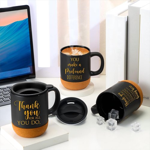 Jingmore 10 Pcs Employee Appreciation Gift Bulk Non-slip Cork Bottom Coffee Mug 13.5 oz Ceramic Tumbler Inspirational Mug Graduation Thank You Gifts for Teacher Volunteer Nurse(Classic)