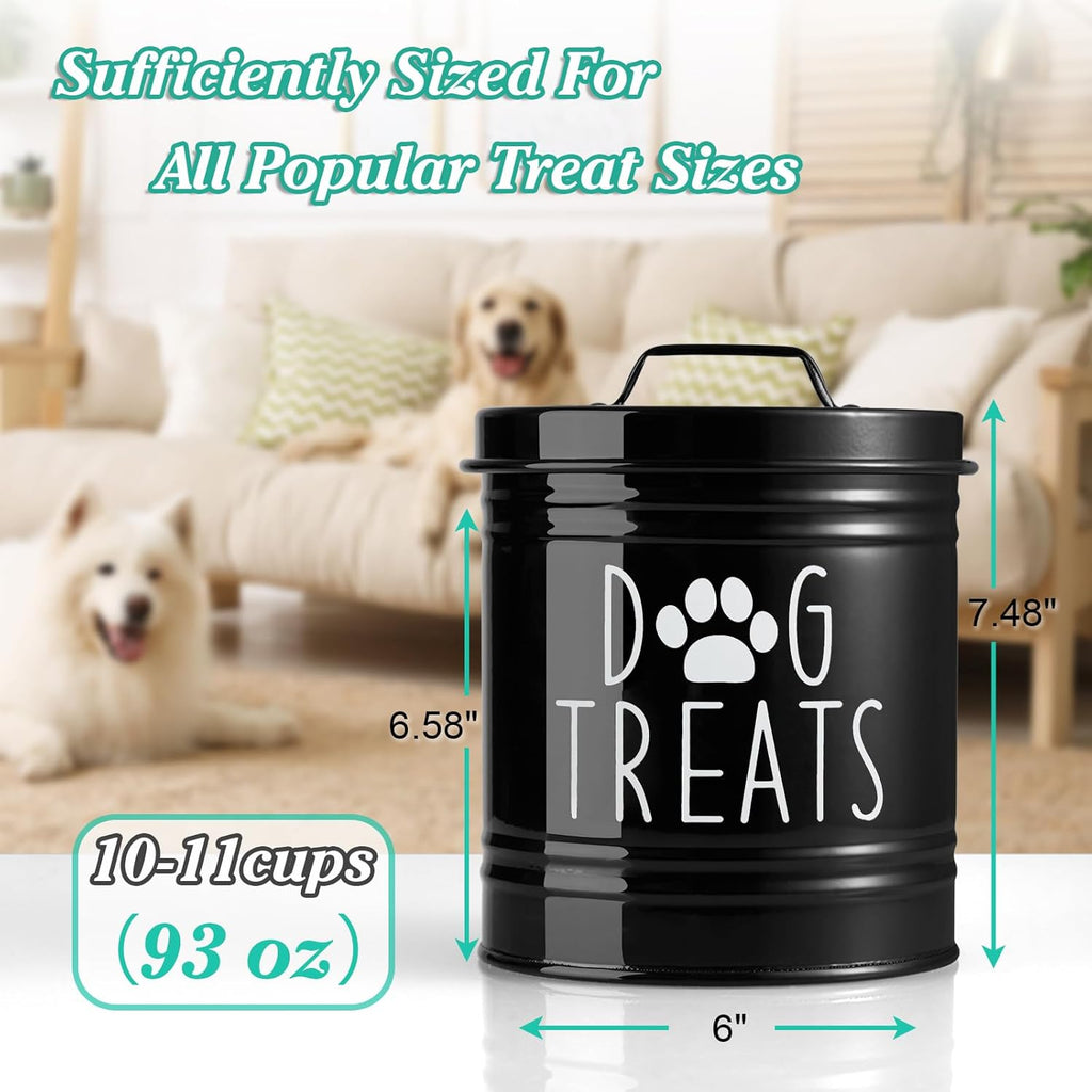 OUTNILI Dog Treat Container - Airtight 6.6" Tall X 6" Round Black Jar for Kitchen Storage | Rustic Canister for Pets