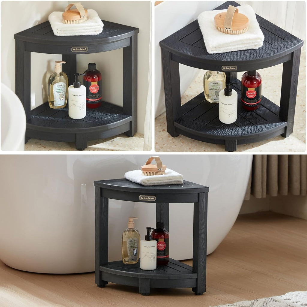 Skiennix Shower Bench - Durable Poly Lumber Corner Stool | Non-Slip Bathroom Seat for Shaving Legs - Black