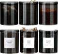 SheeChung Qtip Holder & Black Apothecary Jars Set - 6-Pack Bathroom Storage for Cotton Swabs & Makeup Sponges