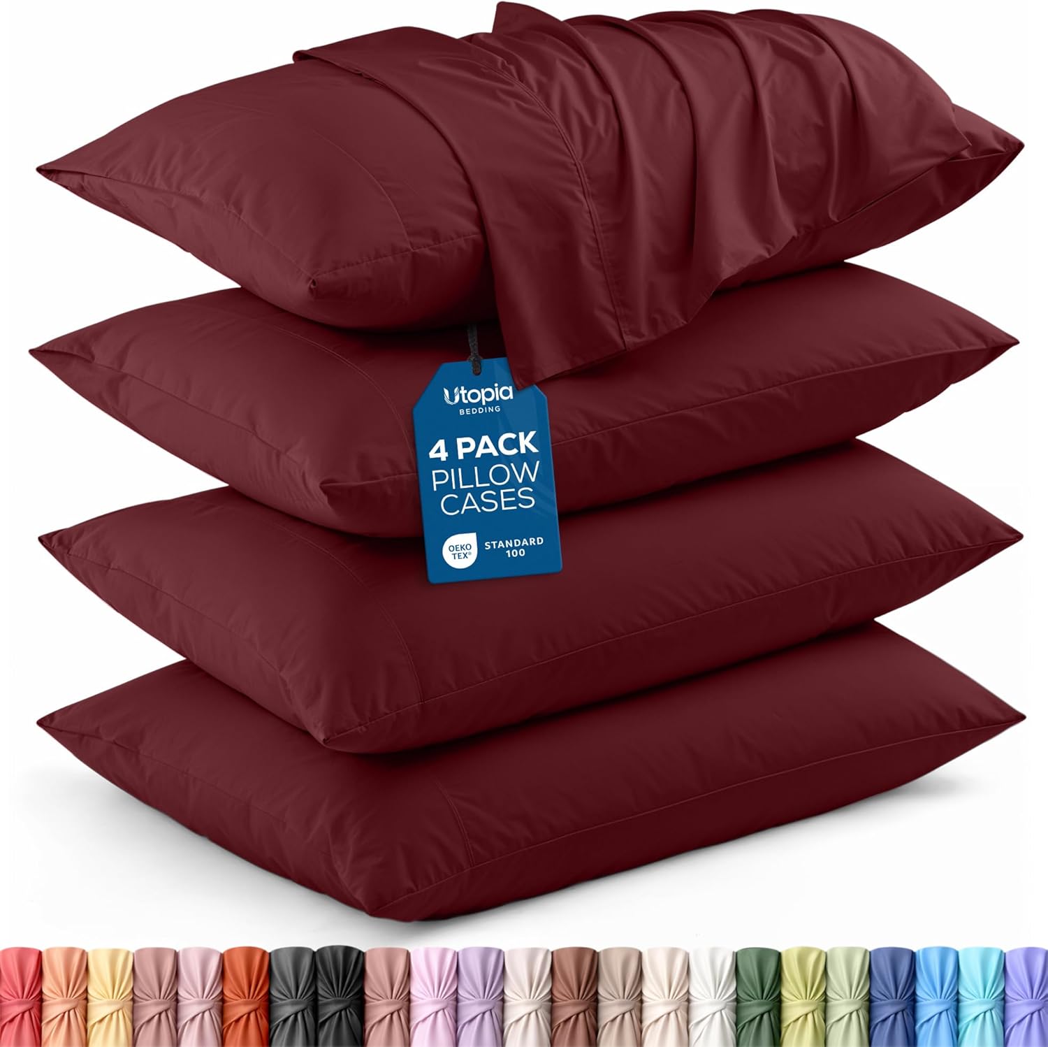 Utopia Bedding Standard Pillow Cases - Soft Brushed Microfiber - 4 Pack, 20 x 26 Inches, Burgundy