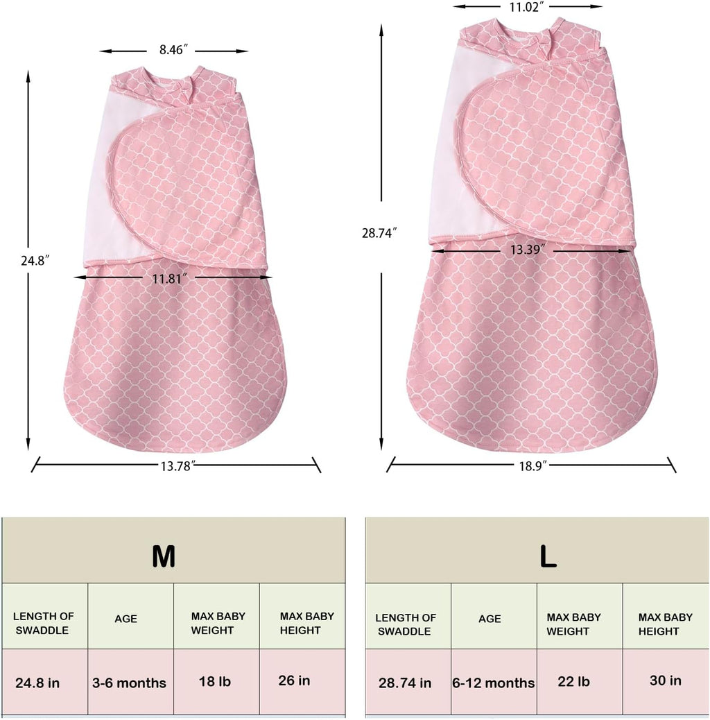 Skiennix Baby Sleep Sack Swaddle - 3-Way Adjustable 100% Cotton Transition Blanket for Girls | 0-6 Months, Pink
