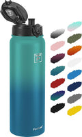Fanhaw 32 Oz Insulated Stainless Steel Water Bottle - Leakproof Vacuum Design | Anti-Dust Chug Lid (Green Blue)
