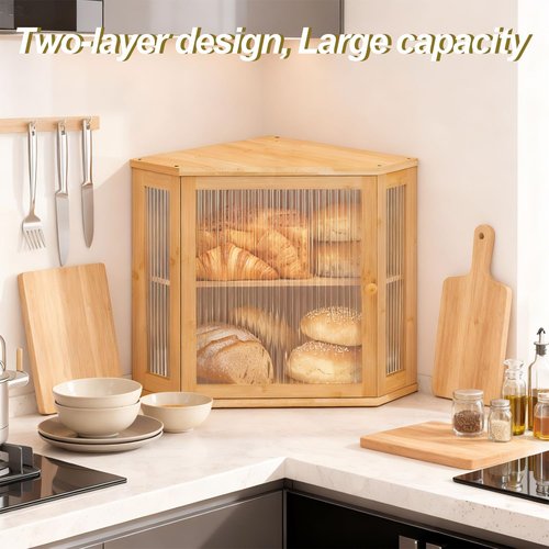 Nykgola Corner Bread Box for Kitchen Countertop Two-Tier Large Capacity Bread Boxes Storage Container with Adjustable Height Countertop Bread Storage Bin