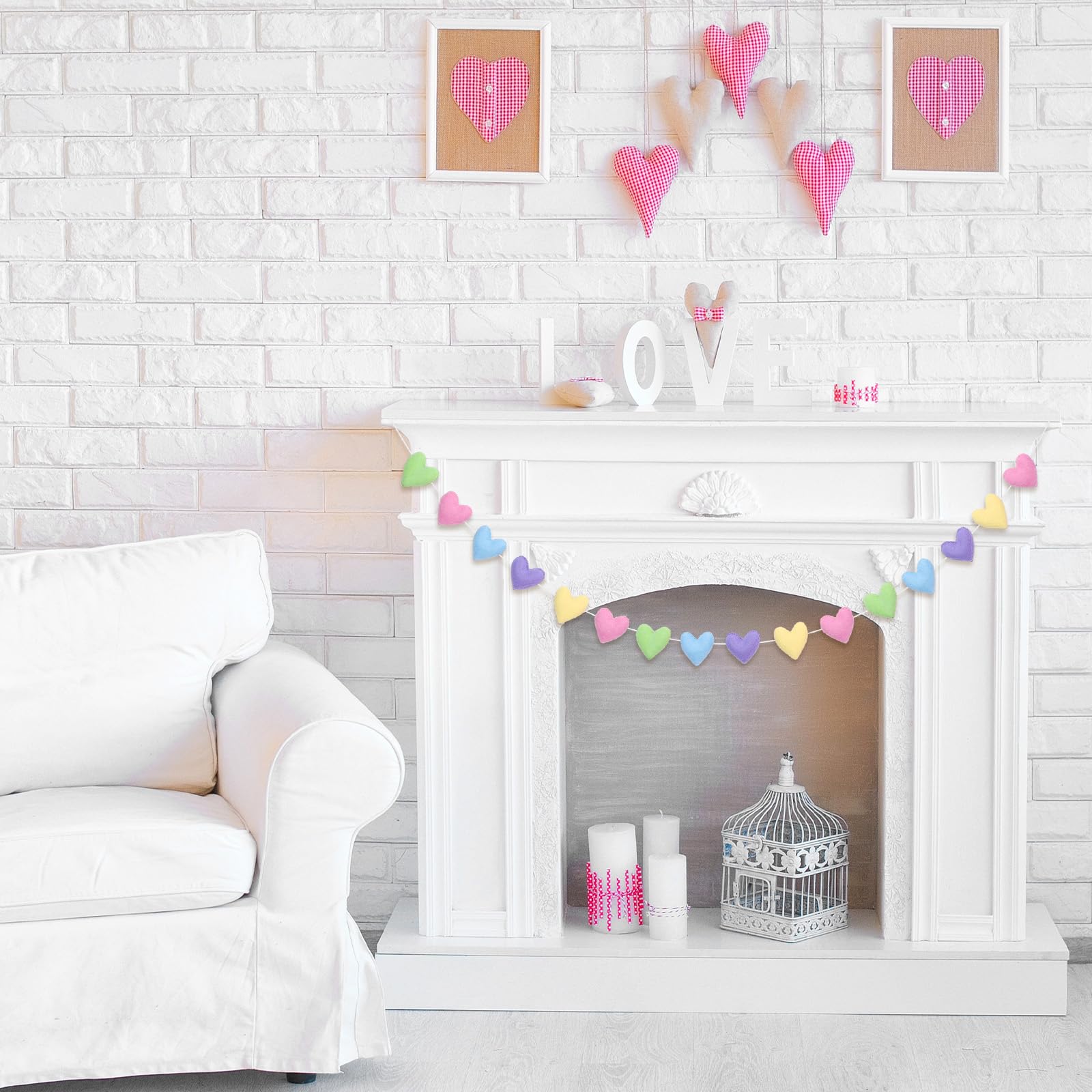 Whaline 8.2Ft Valentine's Day Heart Felt Garland Banner Pastel 3D Heart Garland Romantic Hanging Ornament for Wedding Anniversary Birthday Party Home Decor