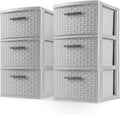 Sterilite 3 Drawer Storage Tower - Medium Plastic Weave Organizer in Cement | Lightweight for Bedrooms & Closets