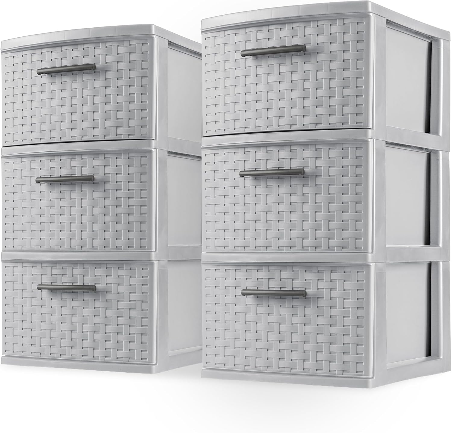 Sterilite 3 Drawer Storage Tower - Medium Plastic Weave Organizer in Cement | Lightweight for Bedrooms & Closets