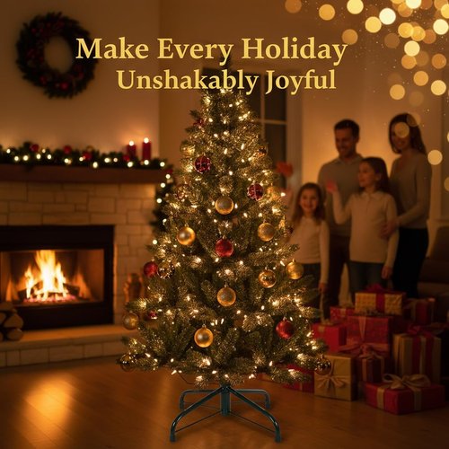 REFGY Heavy-Duty Folding Christmas Tree Stand, 15.7'' Metal Artificial Tree Holder, Replacement Base for 4-6 Ft Xmas Trees with 0.75''-1.26'' Pole, Sturdy, Durable & Easy Assembly