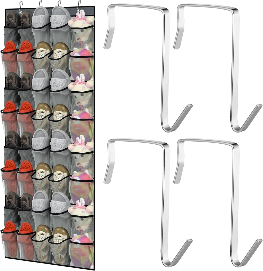 Windyun Over The Door Shoe Organizer - Large Capacity Gray Hanging Rack for Dorm, Closet & Entryway
