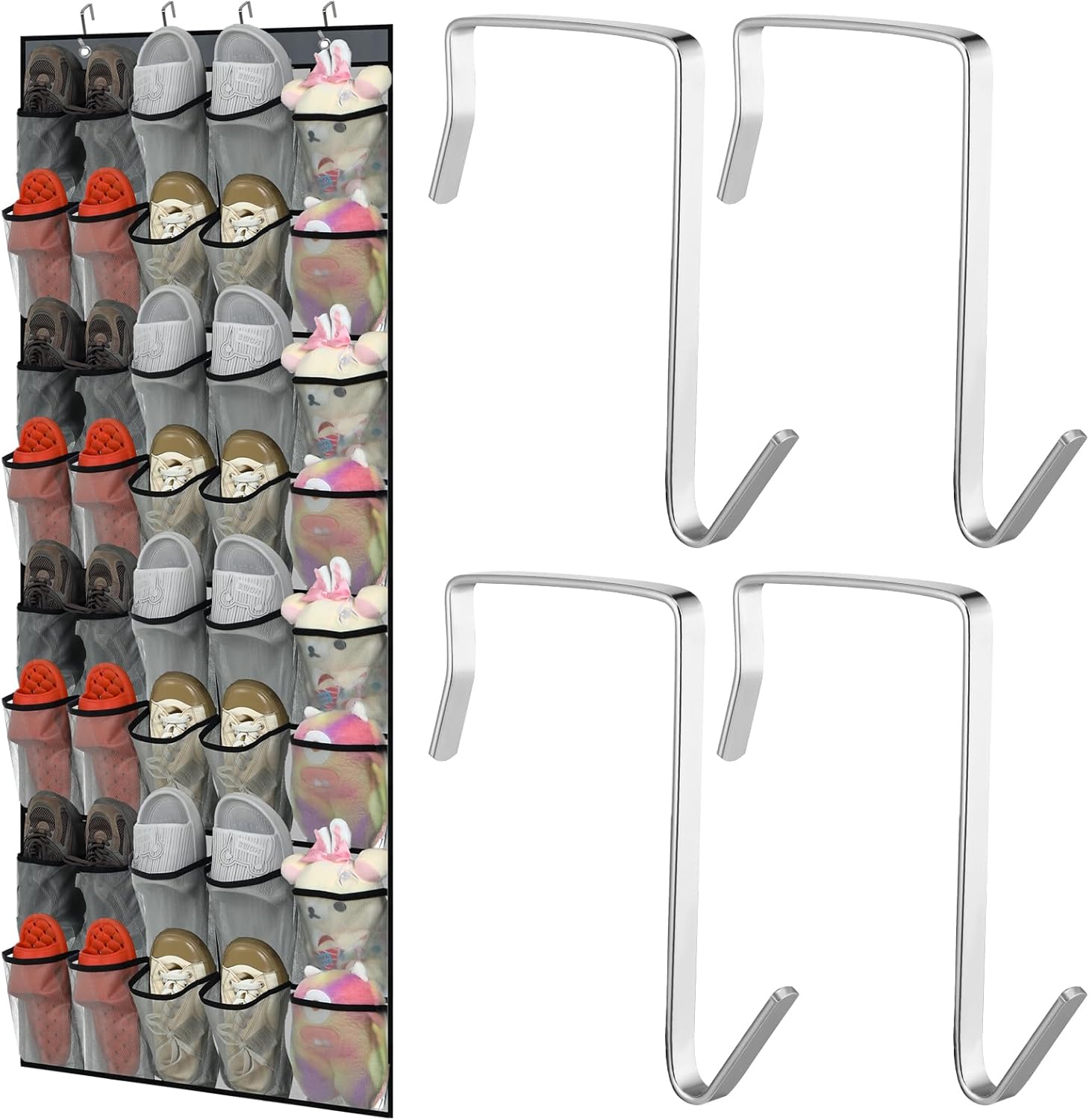 Windyun Over The Door Shoe Organizer - Large Capacity Gray Hanging Rack for Dorm, Closet & Entryway