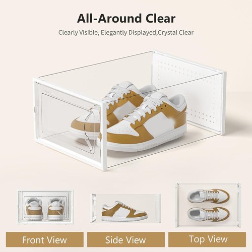 Kuject Shoe Storage Box - Large Crystal Clear Stackable Organizer | Space-Saving 12-Pack for Closet & Entryway