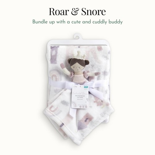 Evolur Princess Print 2 Piece Gift Set, Includes Blanket with Lovey, Warm and Cozy Baby Blanket, Machine Washable Nursery Bed Blanket, Soft and Charming Lovey
