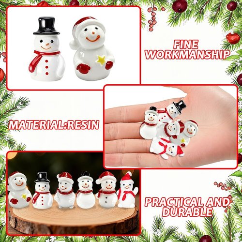 AWEELON Mini Snowman Figurines - 48 Pcs Tiny Resin Christmas Decorations for DIY Crafts | 6 Styles