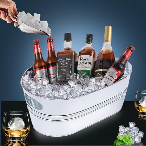 4Pcs 4 Gallon Galvanized Ice Bucket Large Galvanized Tub with Scoops Ice Bucket for Parties Mimosa Bar Supplies with Carry Handles Metal Beverage Tub for Champagne Cocktails Beer Drink Wine