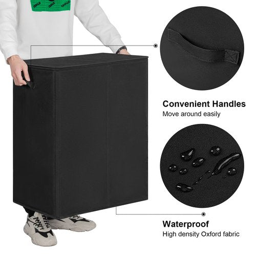 WOWLIVE 180L Double Laundry Hamper with Lid and Removable Laundry Bags, Large Dirty Clothes Hamper 2 section Collapsible Laundry Basket Dorm Room Storage for Bedroom, Bathroom, College,Black